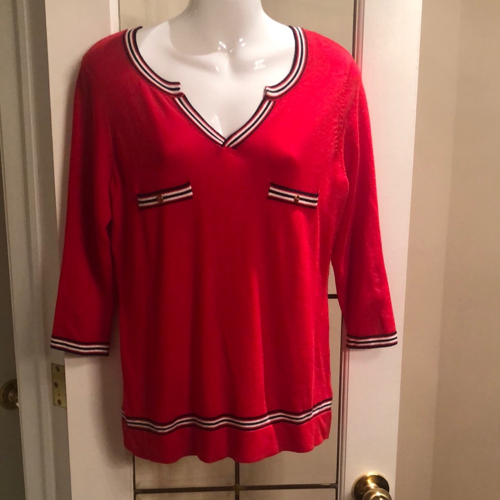 Alison Sheri Red V-Neck Knit Sweater